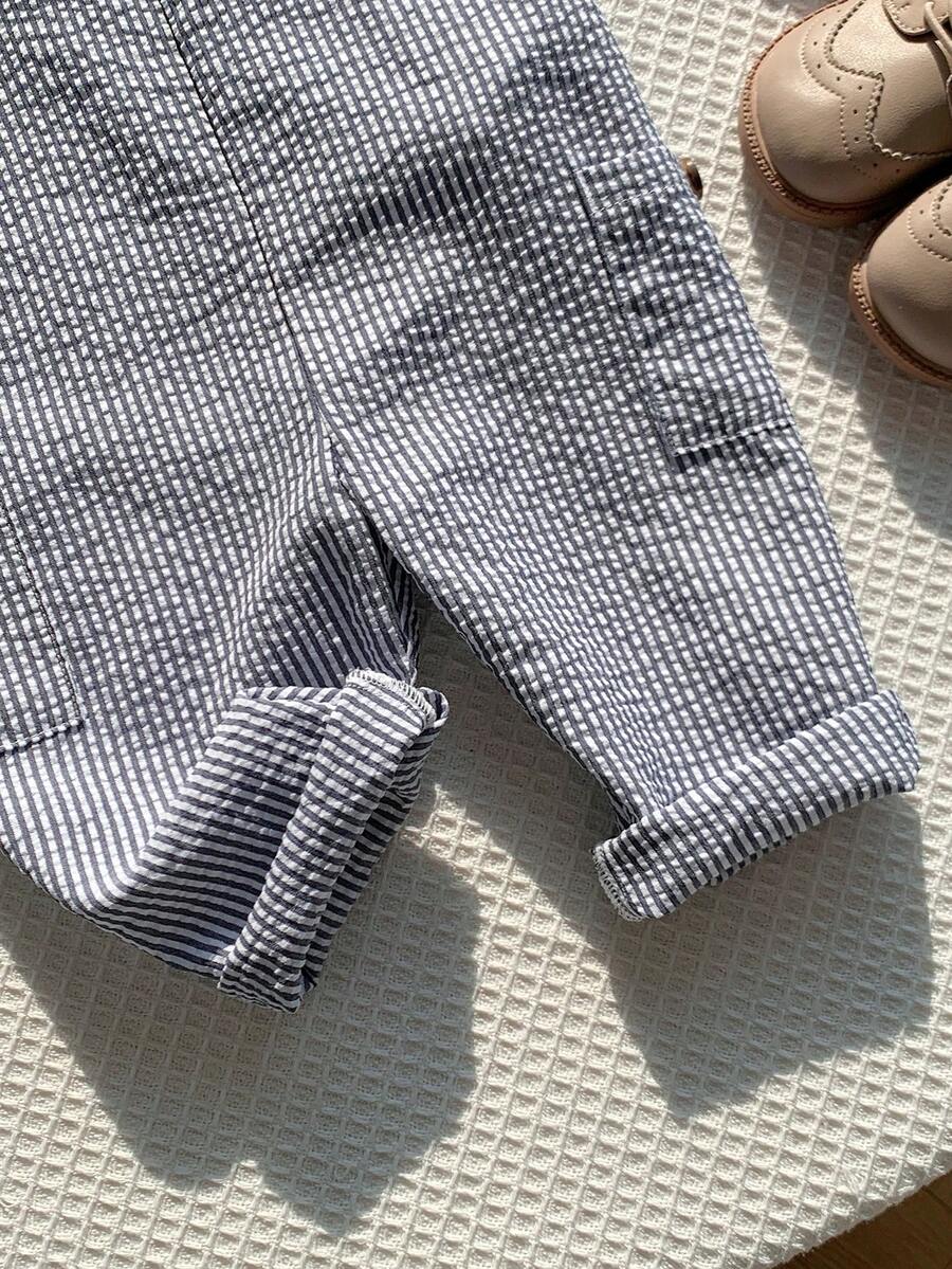 Striped Baby Boys Jumpsuit With Cartoon Bear Design Casual Kids Outfit
