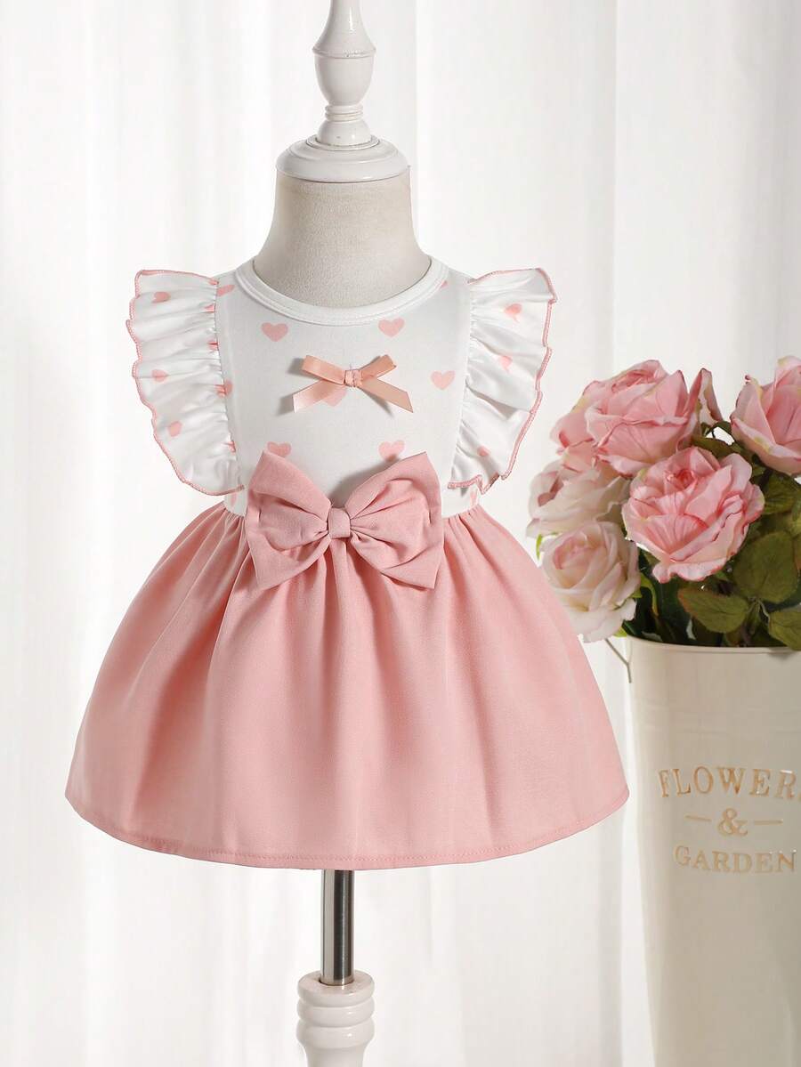 Baby Lace Collar Pink Bow Dress for Elegant Retro Summer Wear