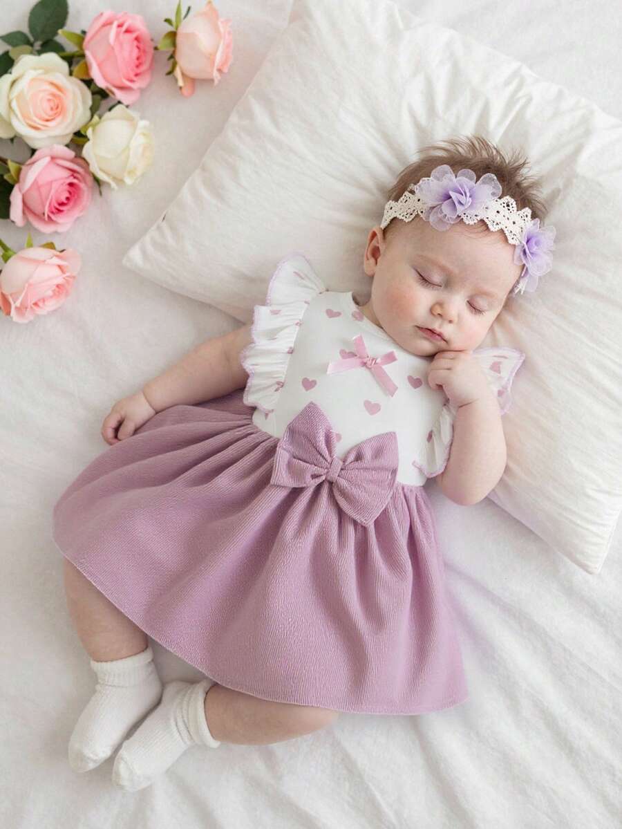 Baby Lace Collar Pink Bow Dress for Elegant Retro Summer Wear