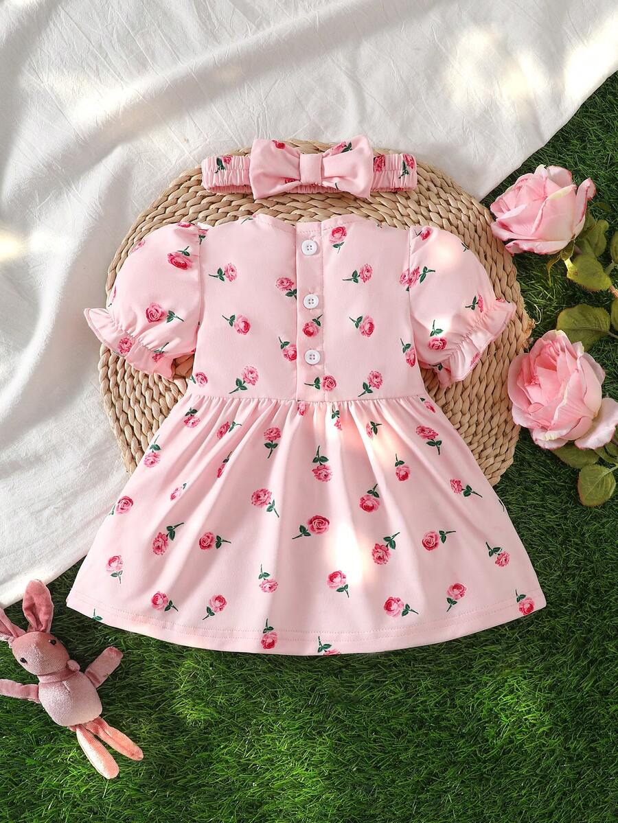 Newborn Pink Bow Dress & Headband Set - Sweet Princess Style Outfit