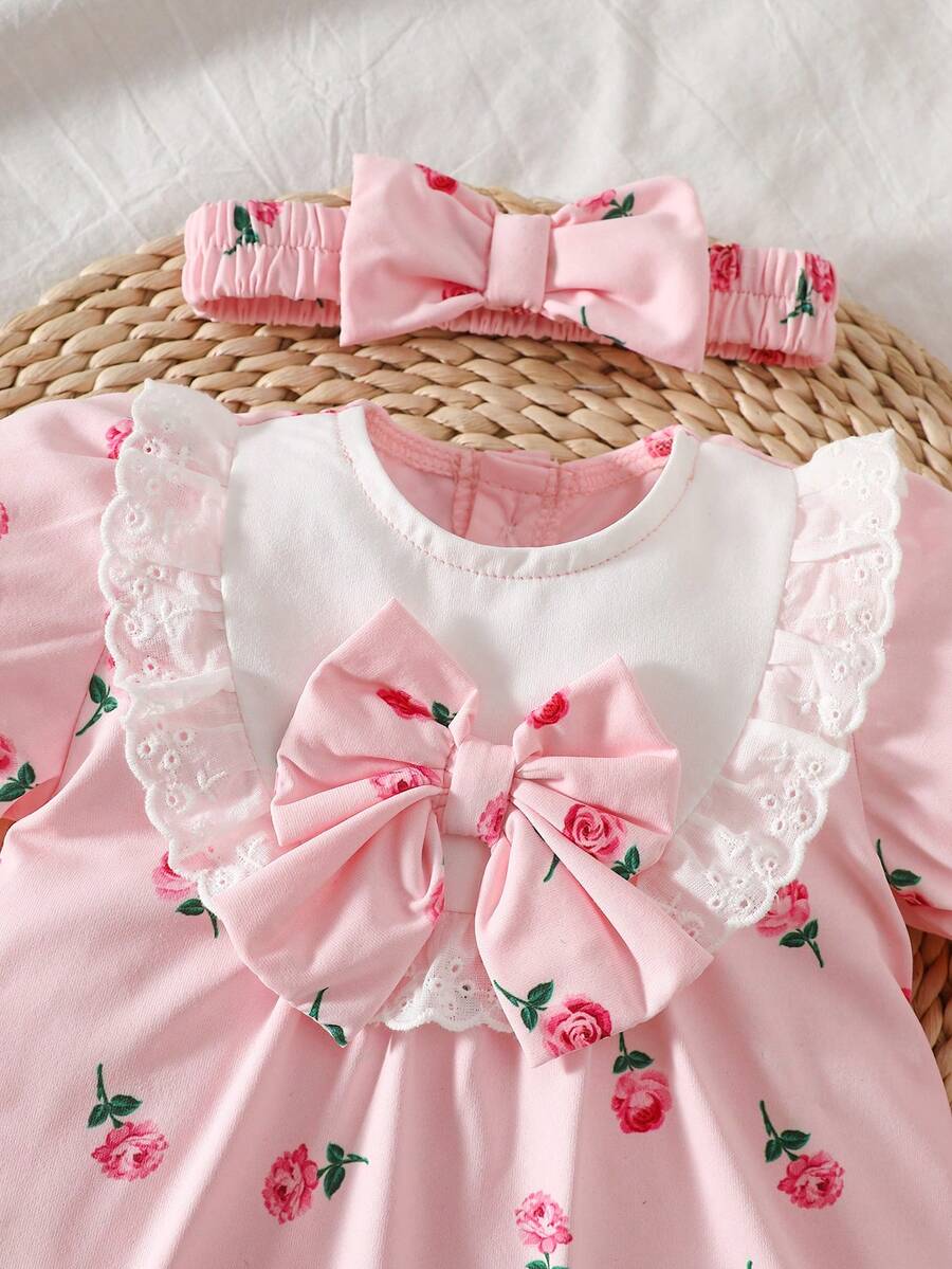 Newborn Pink Bow Dress & Headband Set - Sweet Princess Style Outfit
