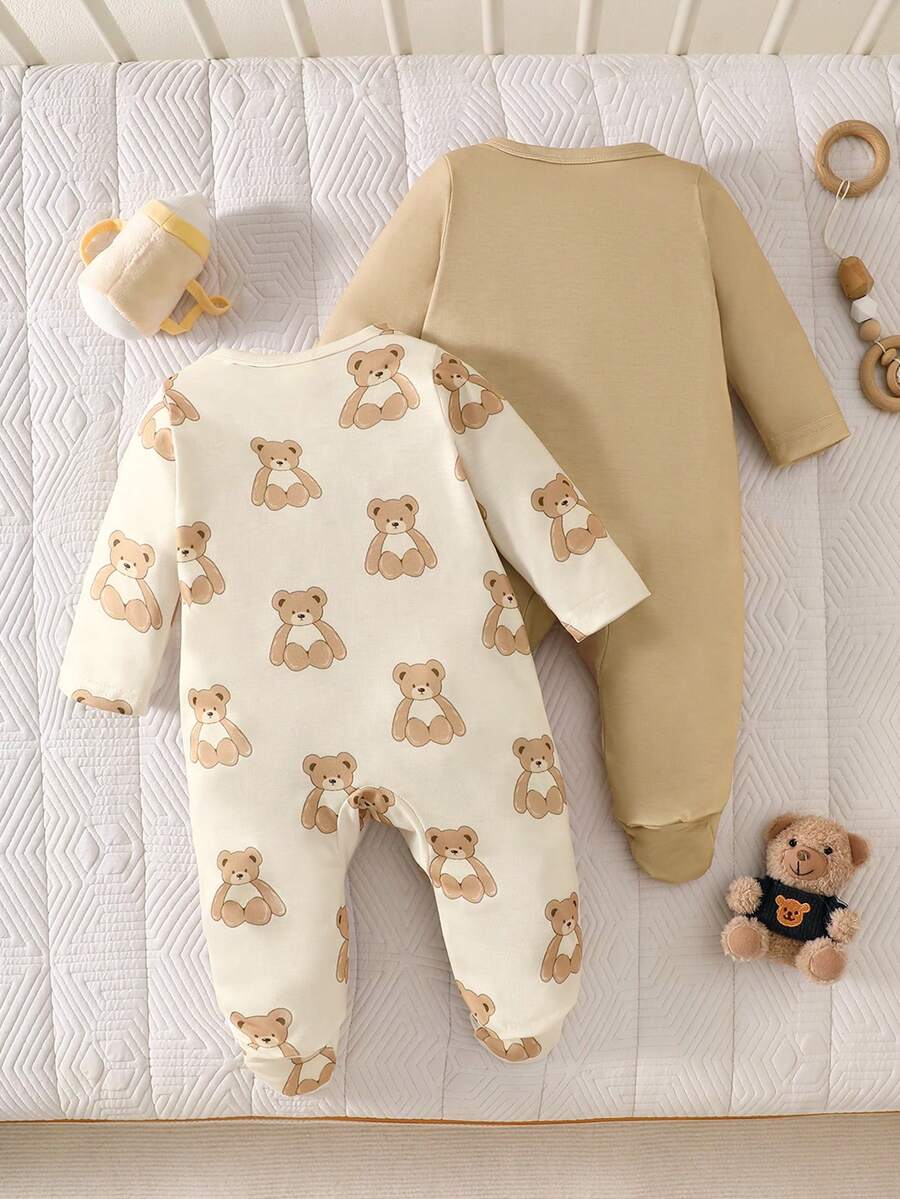 2PCS Baby Elephant Print Long Sleeve Romper Set for Cozy Autumn and Winter Wear