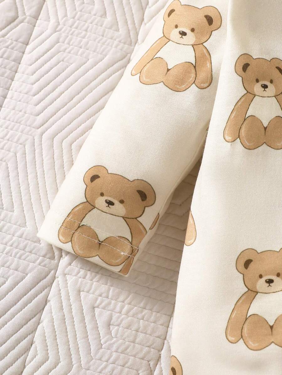 2PCS Baby Elephant Print Long Sleeve Romper Set for Cozy Autumn and Winter Wear