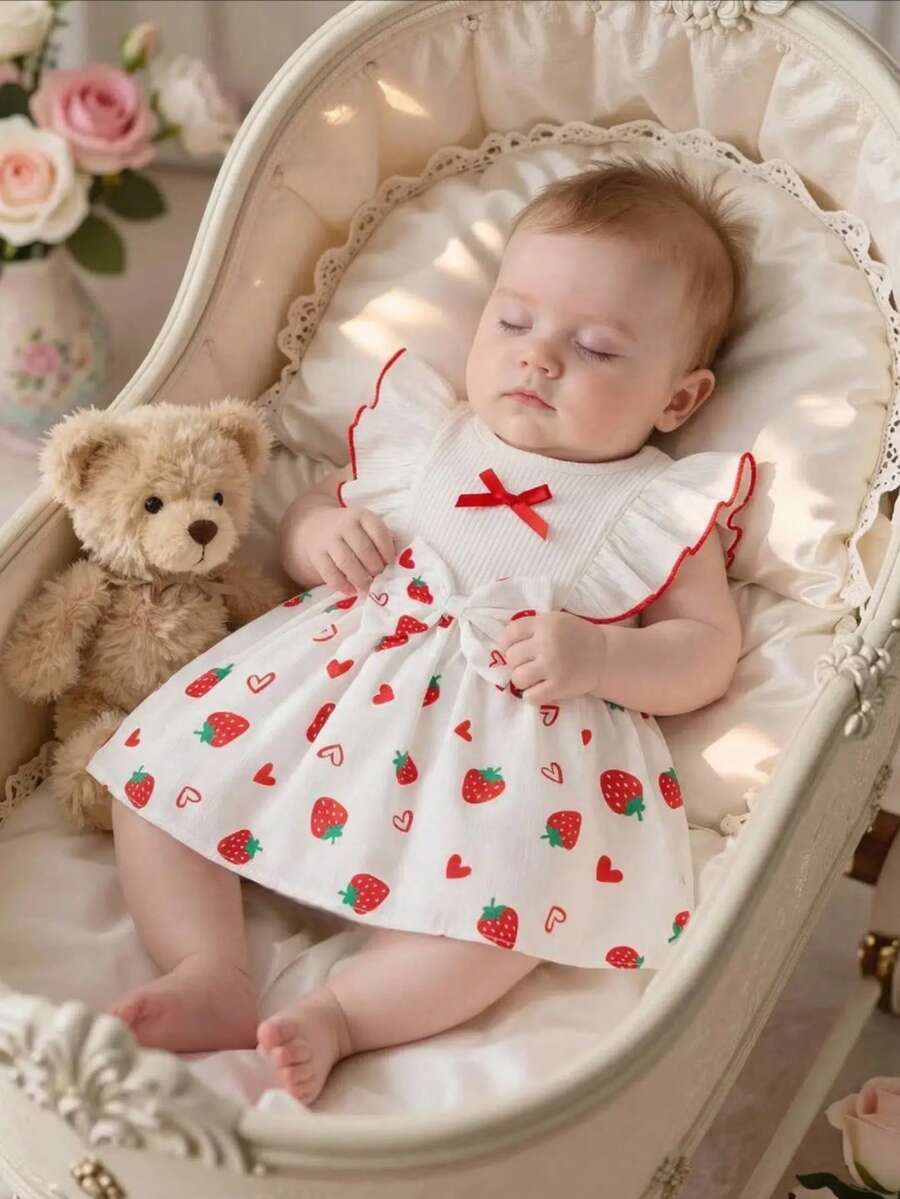 Baby Lace Collar Pink Bow Dress for Elegant Retro Summer Wear