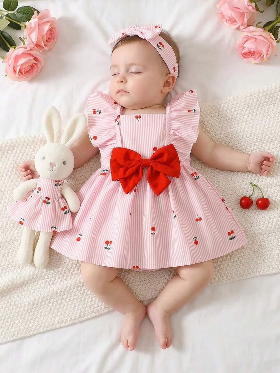 2PCS Baby Watercolor Floral Dress and Hairband Set for Cute Summer Outings