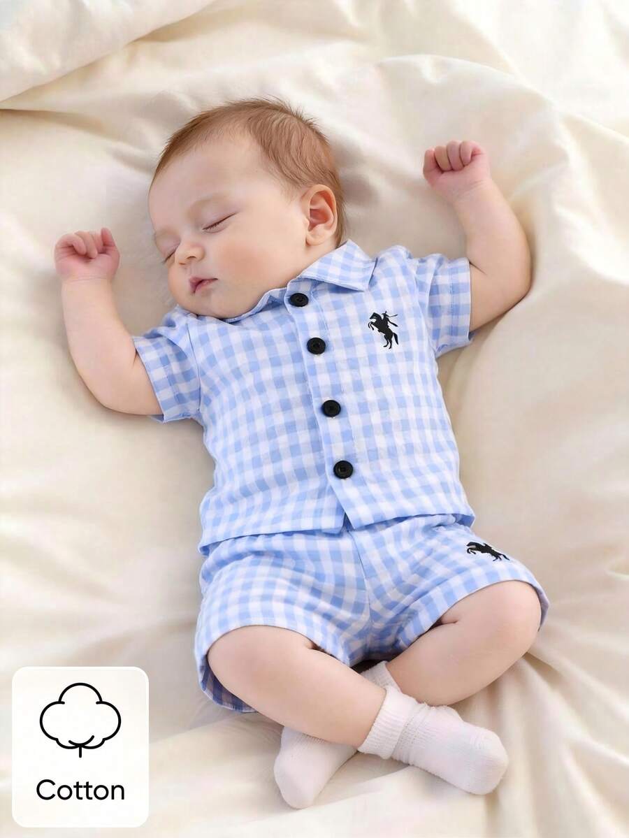 2PCS Baby Boy Gentleman Style Shirt and Shorts Set for Stylish Summer Daily Wear