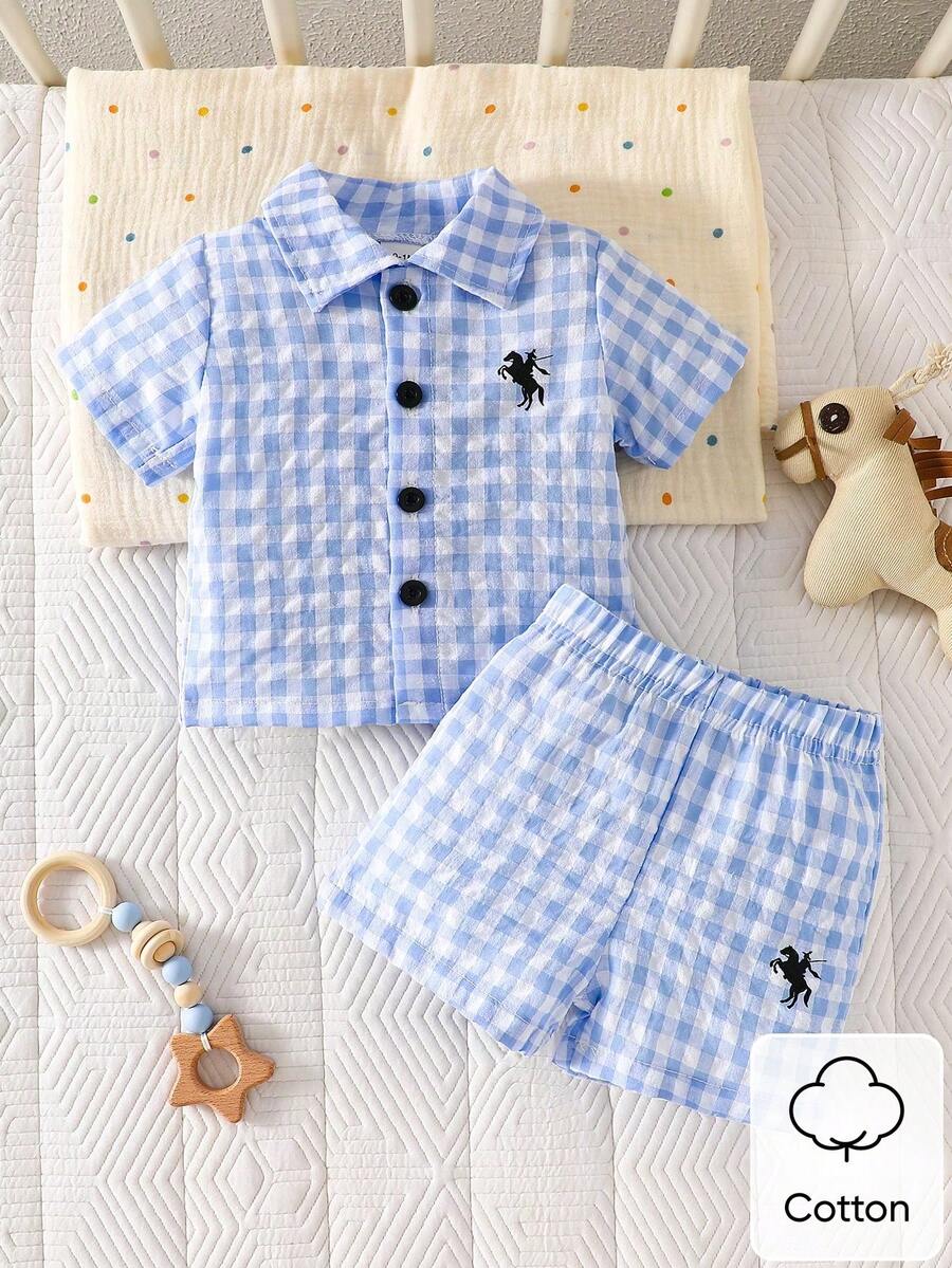 2PCS Baby Boy Gentleman Style Shirt and Shorts Set for Stylish Summer Daily Wear