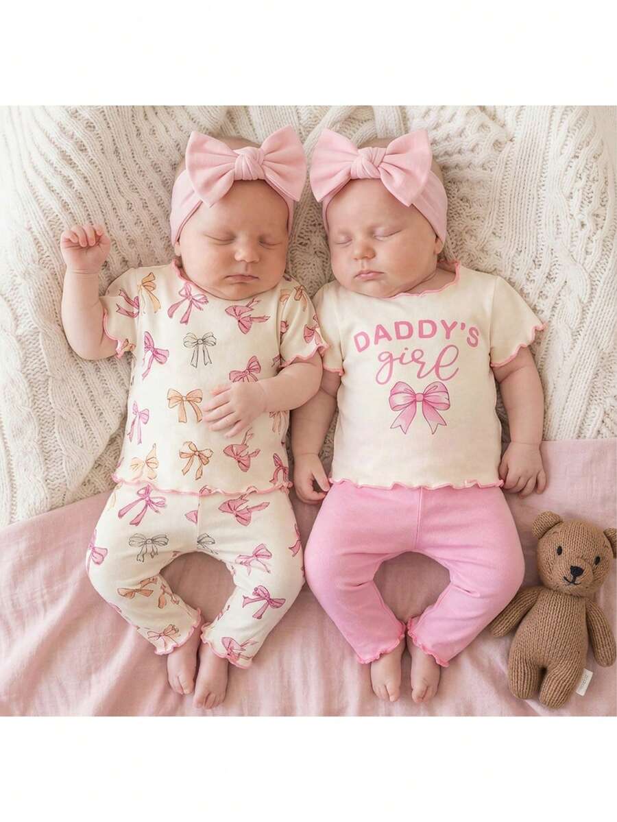 2PCS Baby Daisy Print T-Shirt and Shorts Set for Summer Daily Wear