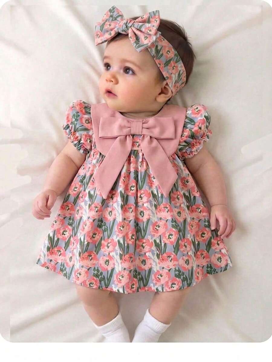 Baby Floral Cartoon Print Dress for Cute Summer Daily Wear and Outings