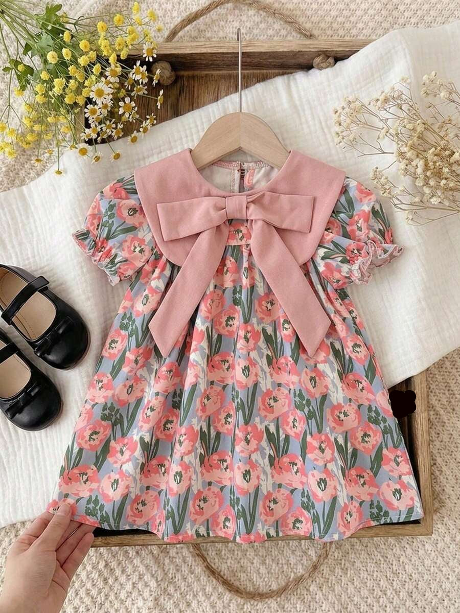 Baby Floral Cartoon Print Dress for Cute Summer Daily Wear and Outings