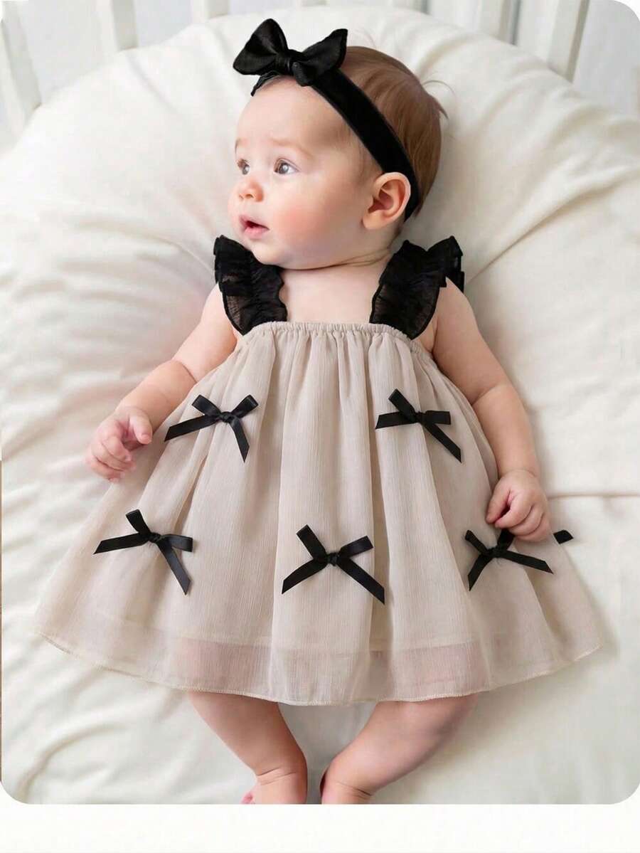 Baby Girl Butterfly Appliques Mesh Overlay Princess Dress for Birthday Party