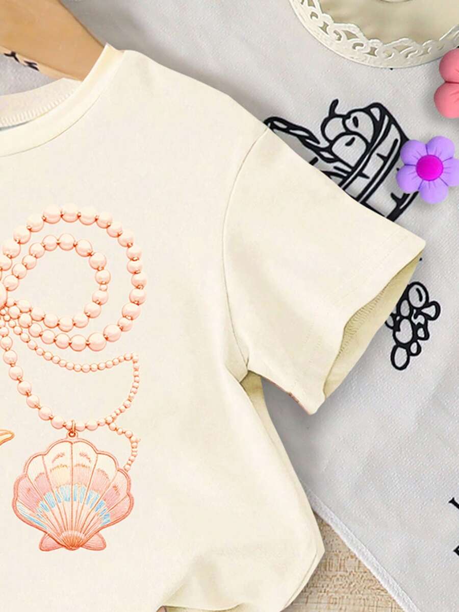 Lemon Fruit & Letter Print Short Sleeve Top and Shorts Set for Baby Girls