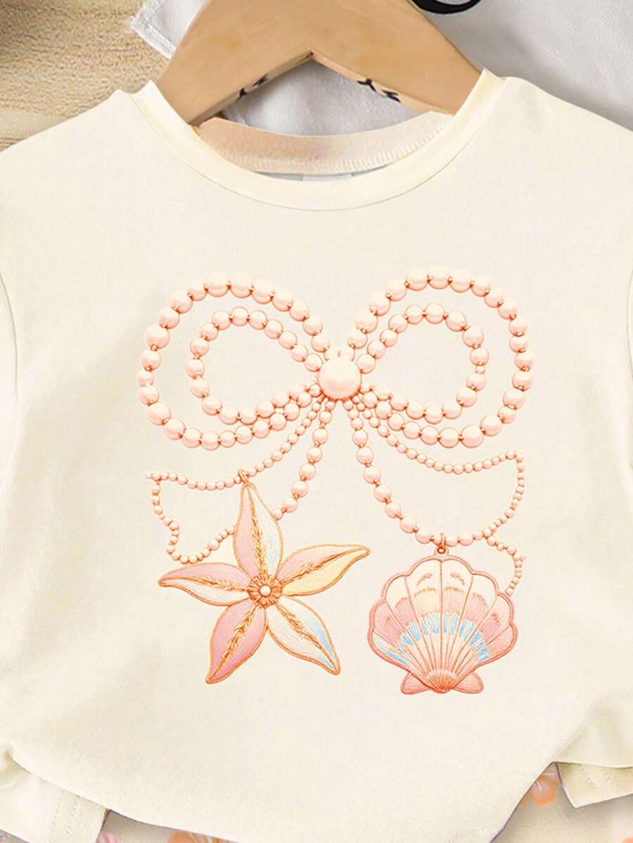Lemon Fruit & Letter Print Short Sleeve Top and Shorts Set for Baby Girls