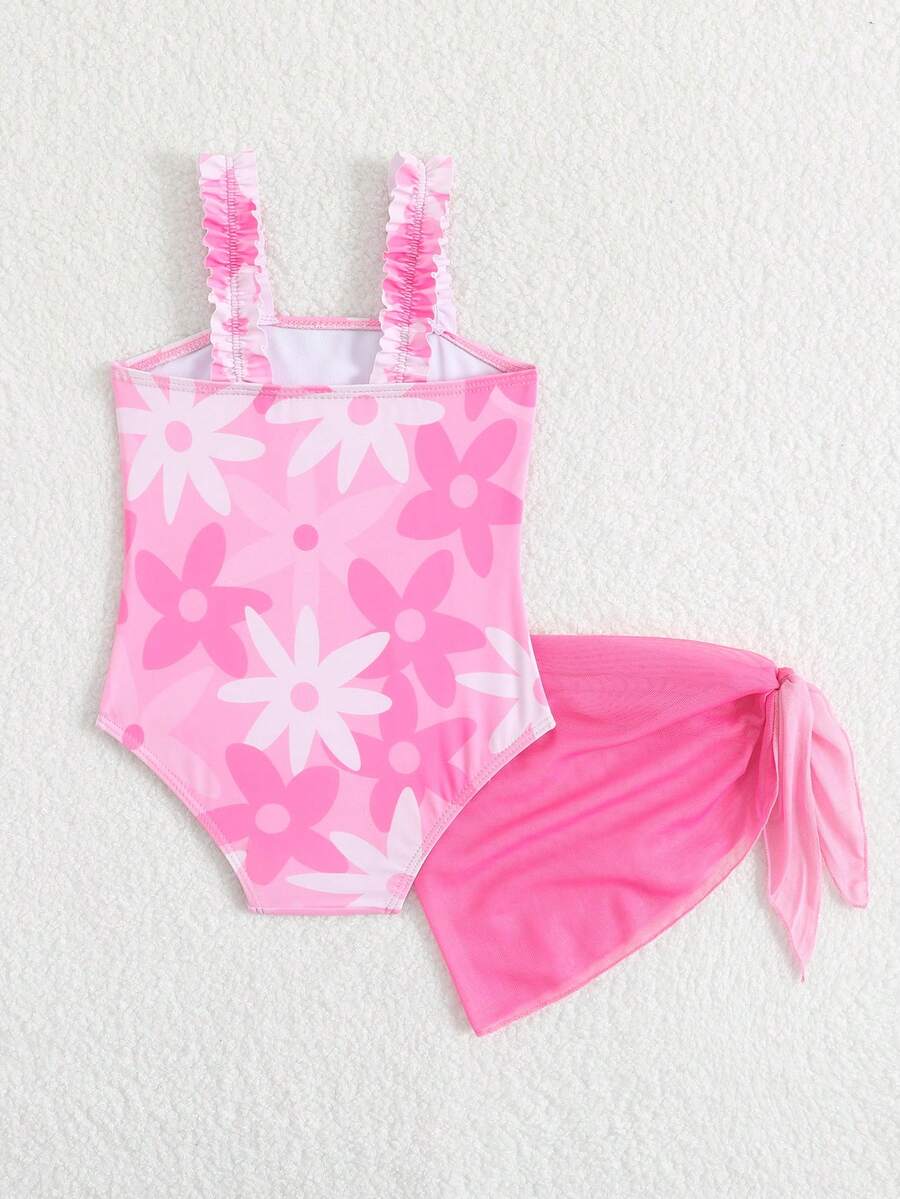 Baby Girls Floral Swimsuit And Coverup Skirt Set Tropical Beach Vacation Swimwear