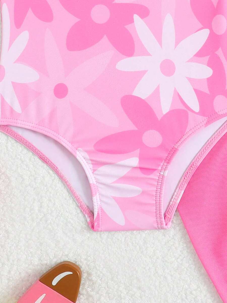 Baby Girls Floral Swimsuit And Coverup Skirt Set Tropical Beach Vacation Swimwear