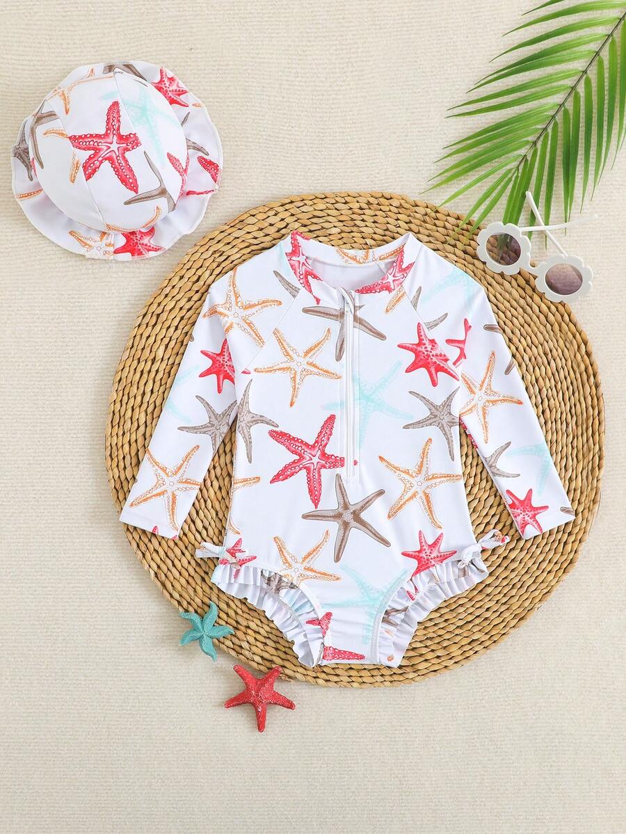 Toddler Girls Long Sleeve Butterfly One Piece Swimsuit Beach Vacation Outfit
