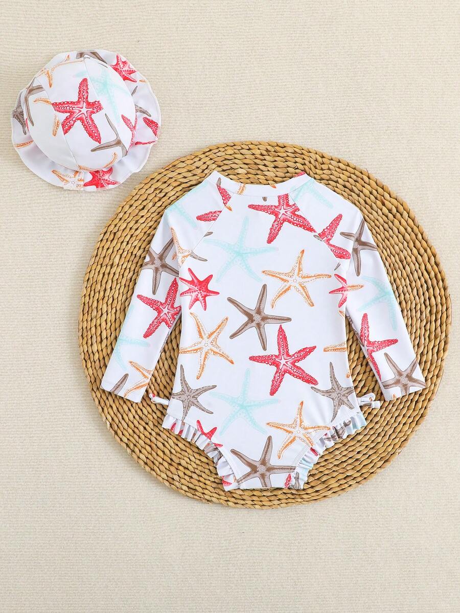 Toddler Girls Long Sleeve Butterfly One Piece Swimsuit Beach Vacation Outfit