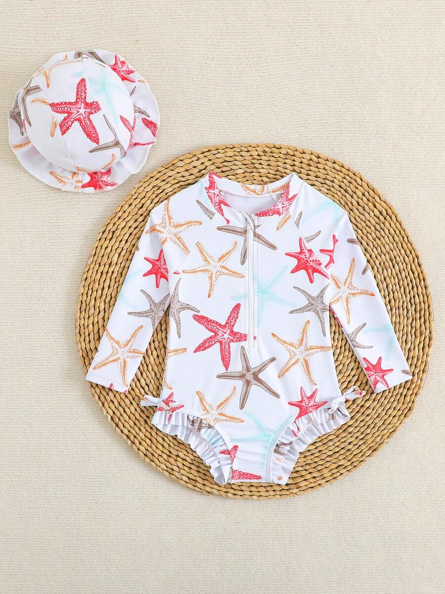 Toddler Girls Long Sleeve Butterfly One Piece Swimsuit Beach Vacation Outfit
