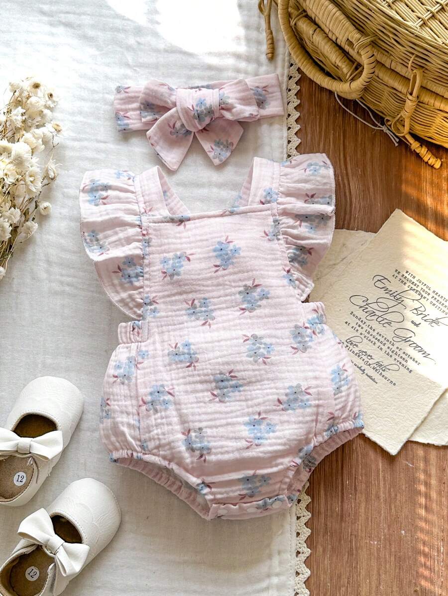 Baby Floral Print Sleeveless Jumpsuit for Casual Summer Daily Wear and Outings