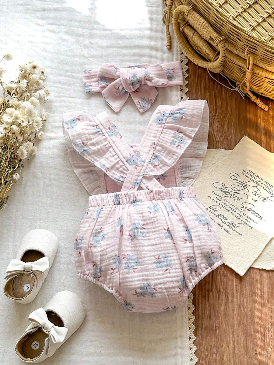 Baby Floral Print Sleeveless Jumpsuit for Casual Summer Daily Wear and Outings