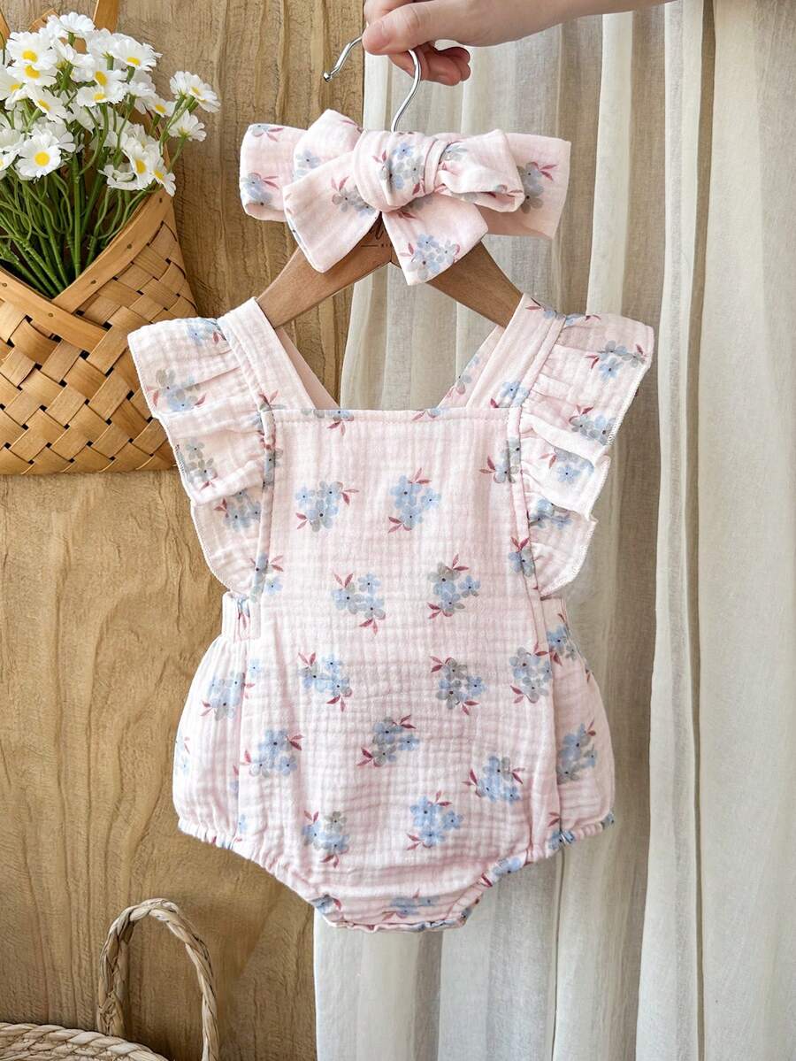 Baby Floral Print Sleeveless Jumpsuit for Casual Summer Daily Wear and Outings