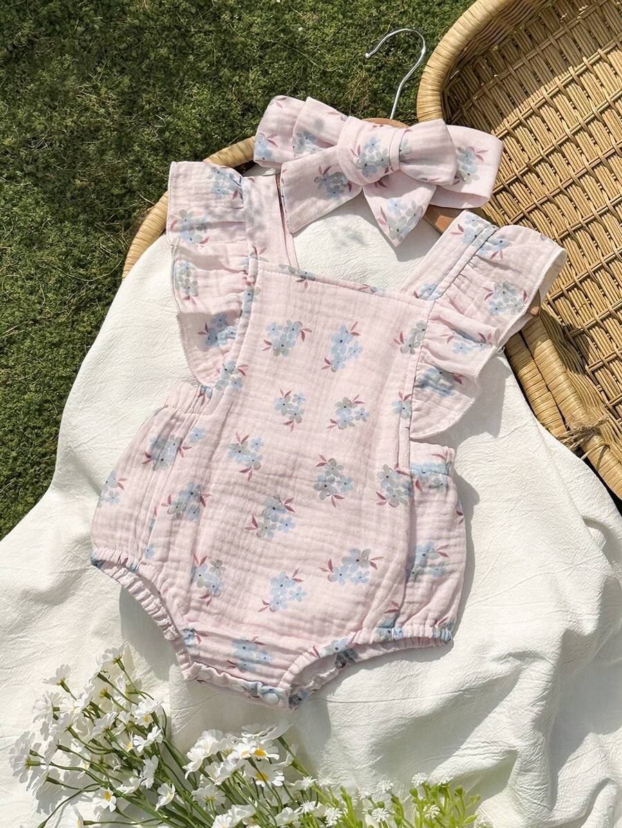Baby Floral Print Sleeveless Jumpsuit for Casual Summer Daily Wear and Outings