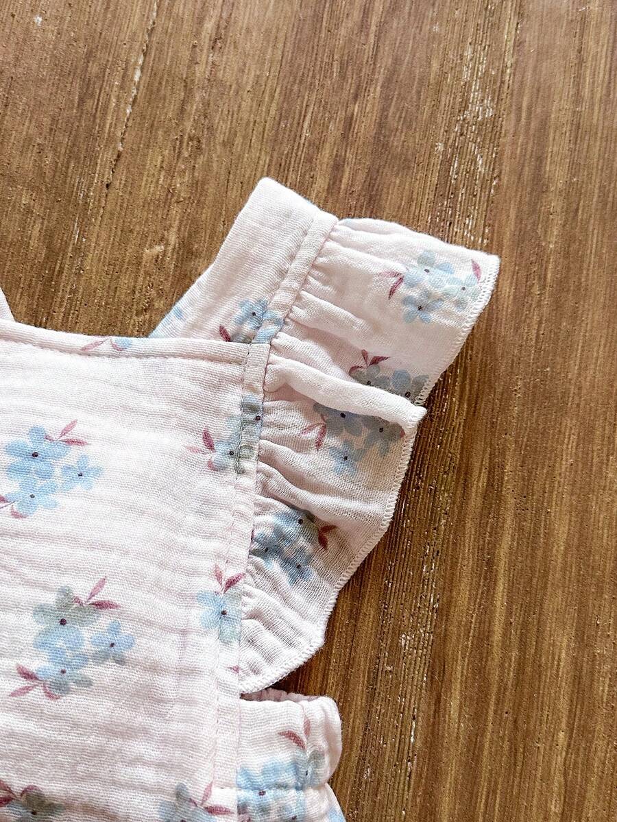 Baby Floral Print Sleeveless Jumpsuit for Casual Summer Daily Wear and Outings
