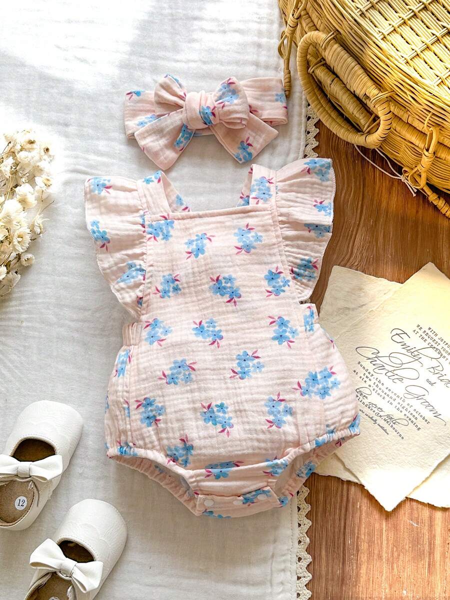 Baby Floral Print Sleeveless Jumpsuit for Casual Summer Daily Wear and Outings