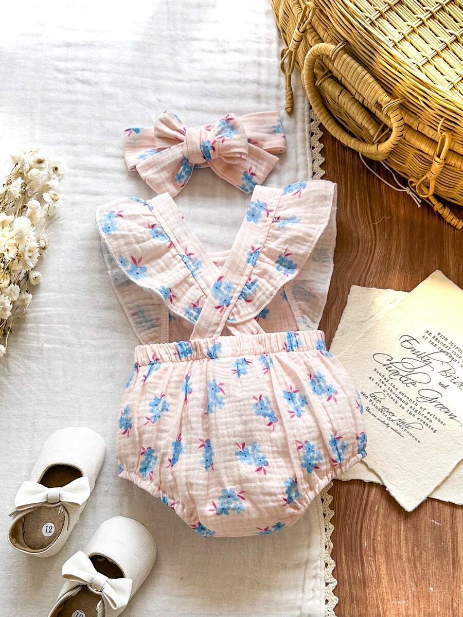 Baby Floral Print Sleeveless Jumpsuit for Casual Summer Daily Wear and Outings