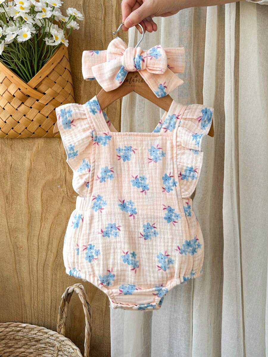 Baby Floral Print Sleeveless Jumpsuit for Casual Summer Daily Wear and Outings
