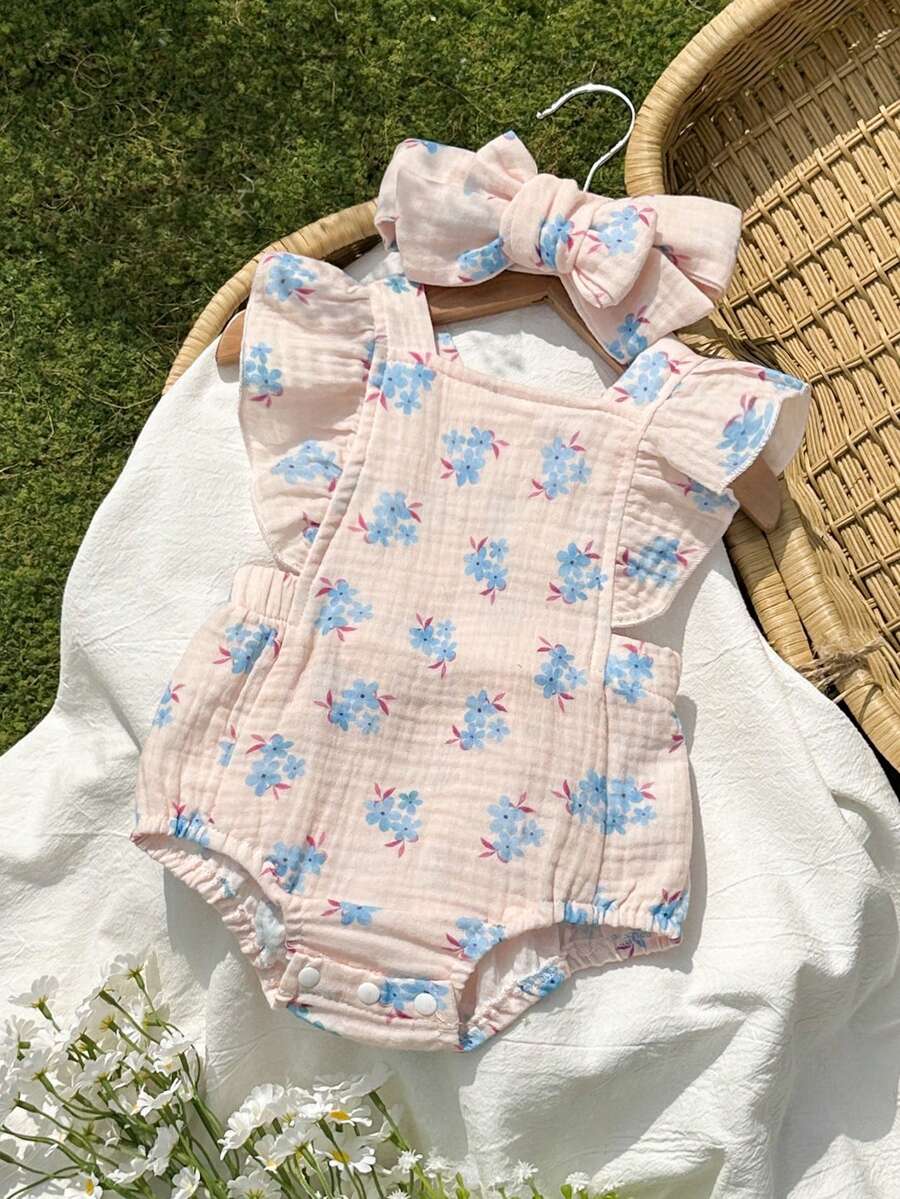 Baby Floral Print Sleeveless Jumpsuit for Casual Summer Daily Wear and Outings