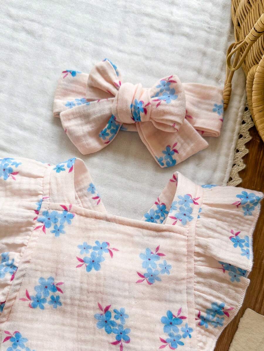 Baby Floral Print Sleeveless Jumpsuit for Casual Summer Daily Wear and Outings