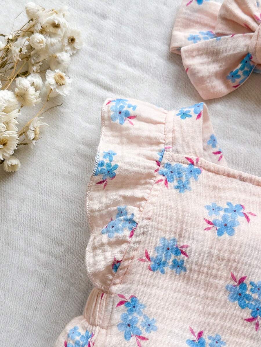 Baby Floral Print Sleeveless Jumpsuit for Casual Summer Daily Wear and Outings