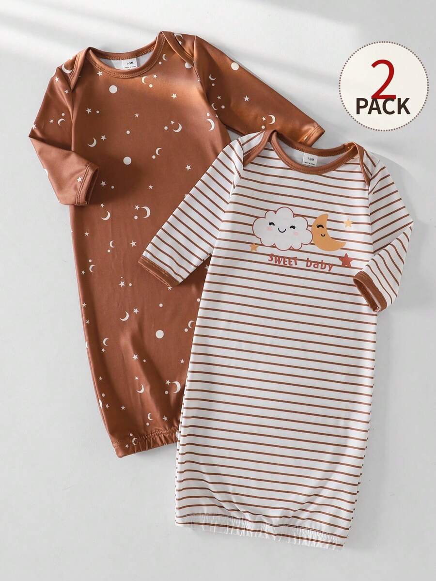 2PCS Baby Star Moon Cloud Print Long Sleeve Pajama Set for Cozy Sleepwear