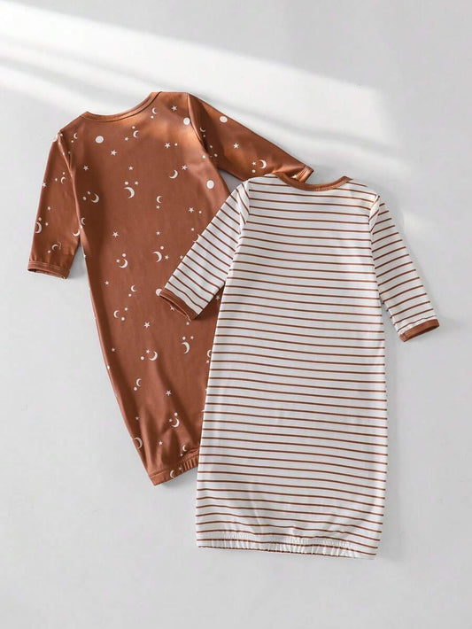 2PCS Baby Star Moon Cloud Print Long Sleeve Pajama Set for Cozy Sleepwear