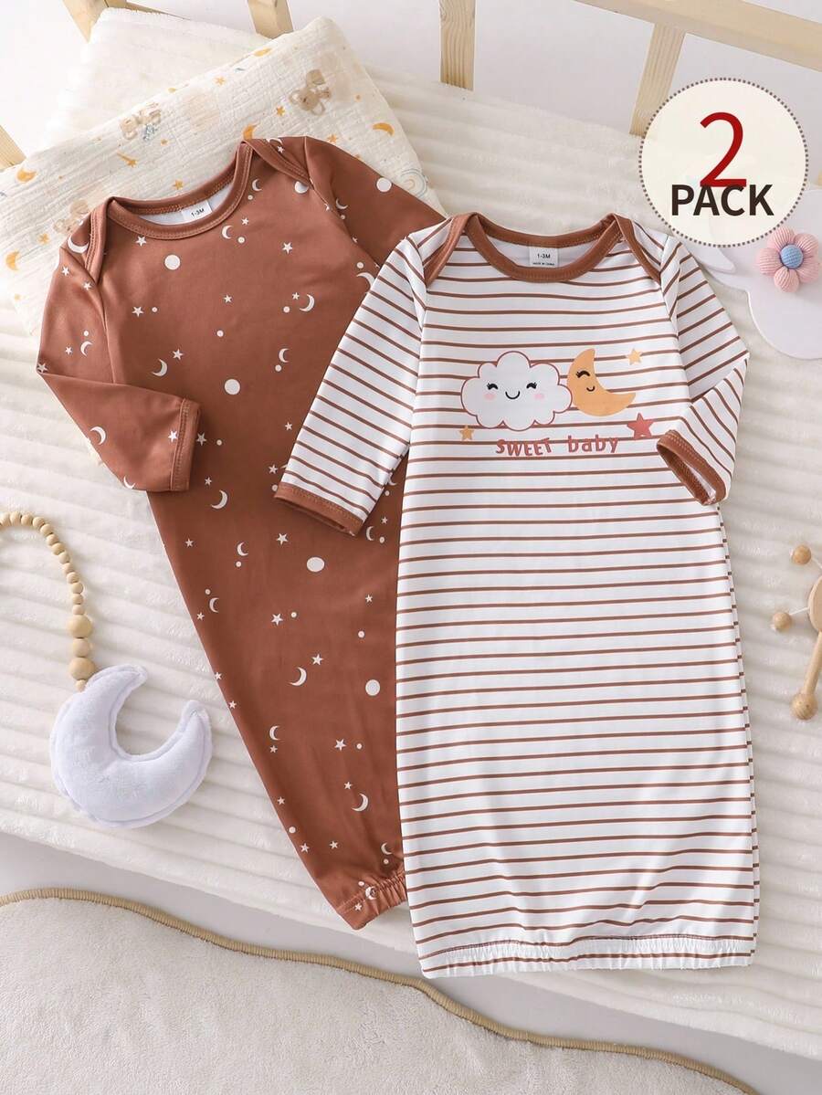 2PCS Baby Star Moon Cloud Print Long Sleeve Pajama Set for Cozy Sleepwear