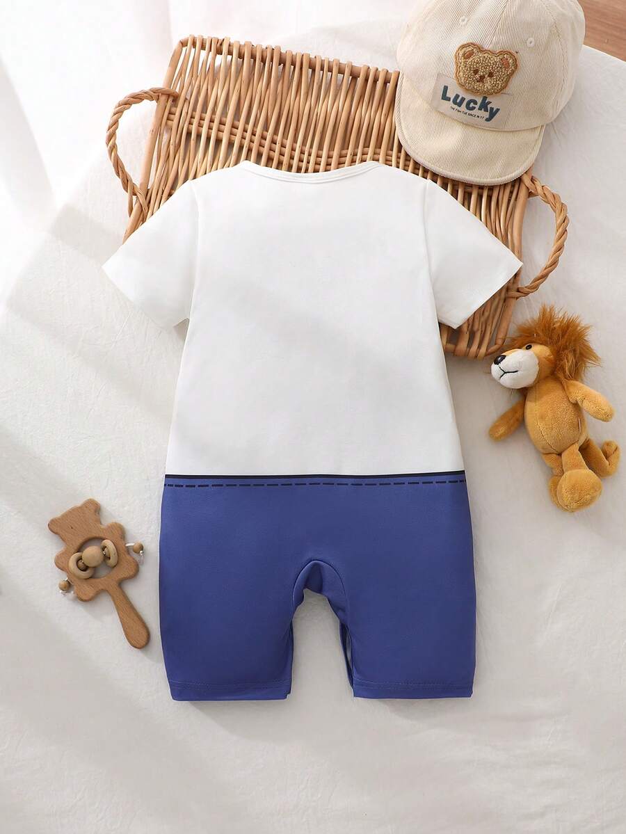 Baby Boy Summer Romper Featuring Cute Cartoon Panda Design