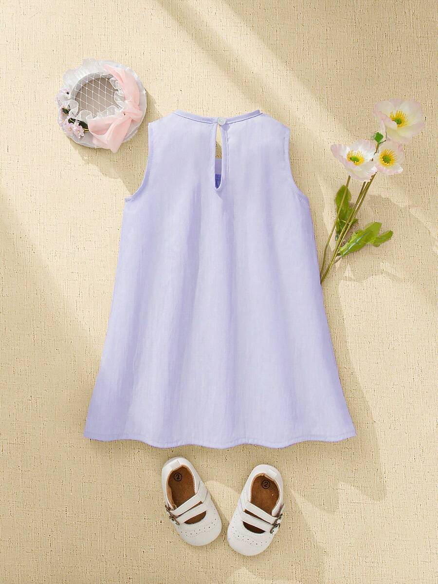Sleeveless Long Dress with Embroidered Cartoon Duck for Toddler Girls