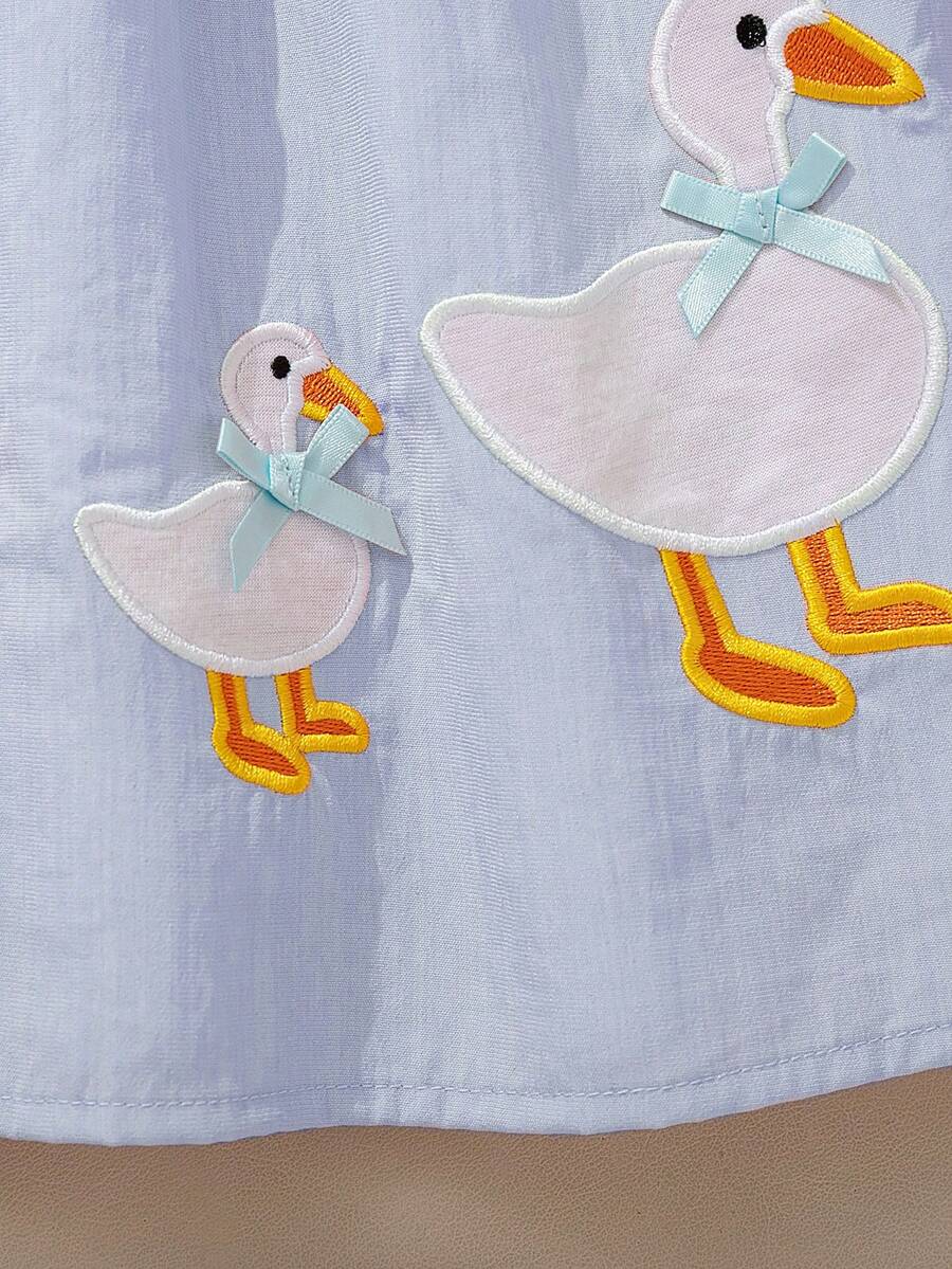 Sleeveless Long Dress with Embroidered Cartoon Duck for Toddler Girls