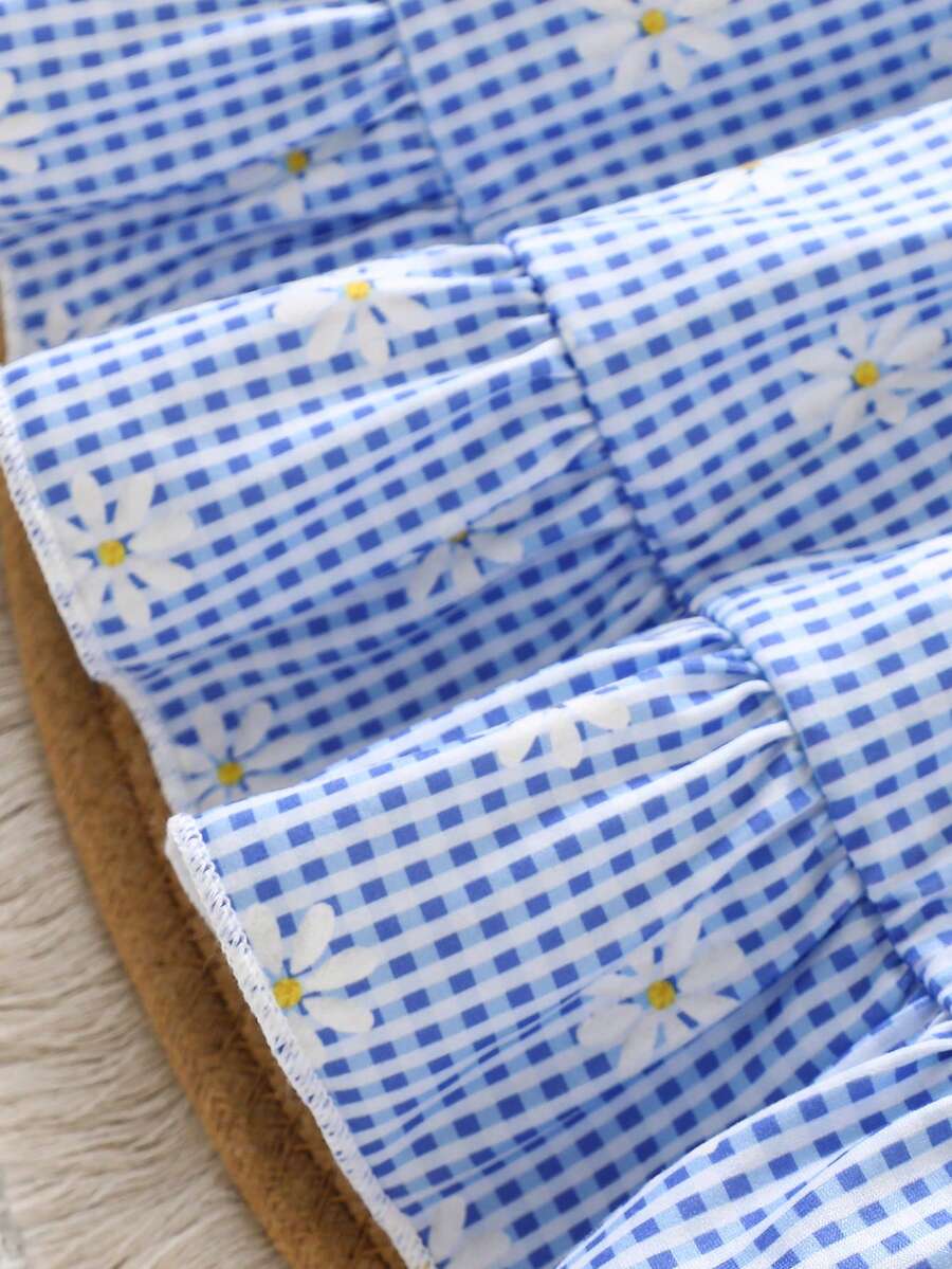 2PCS Baby Strawberry Plaid Dress and Bow Headband Set for Cute Spring and Summer Outings