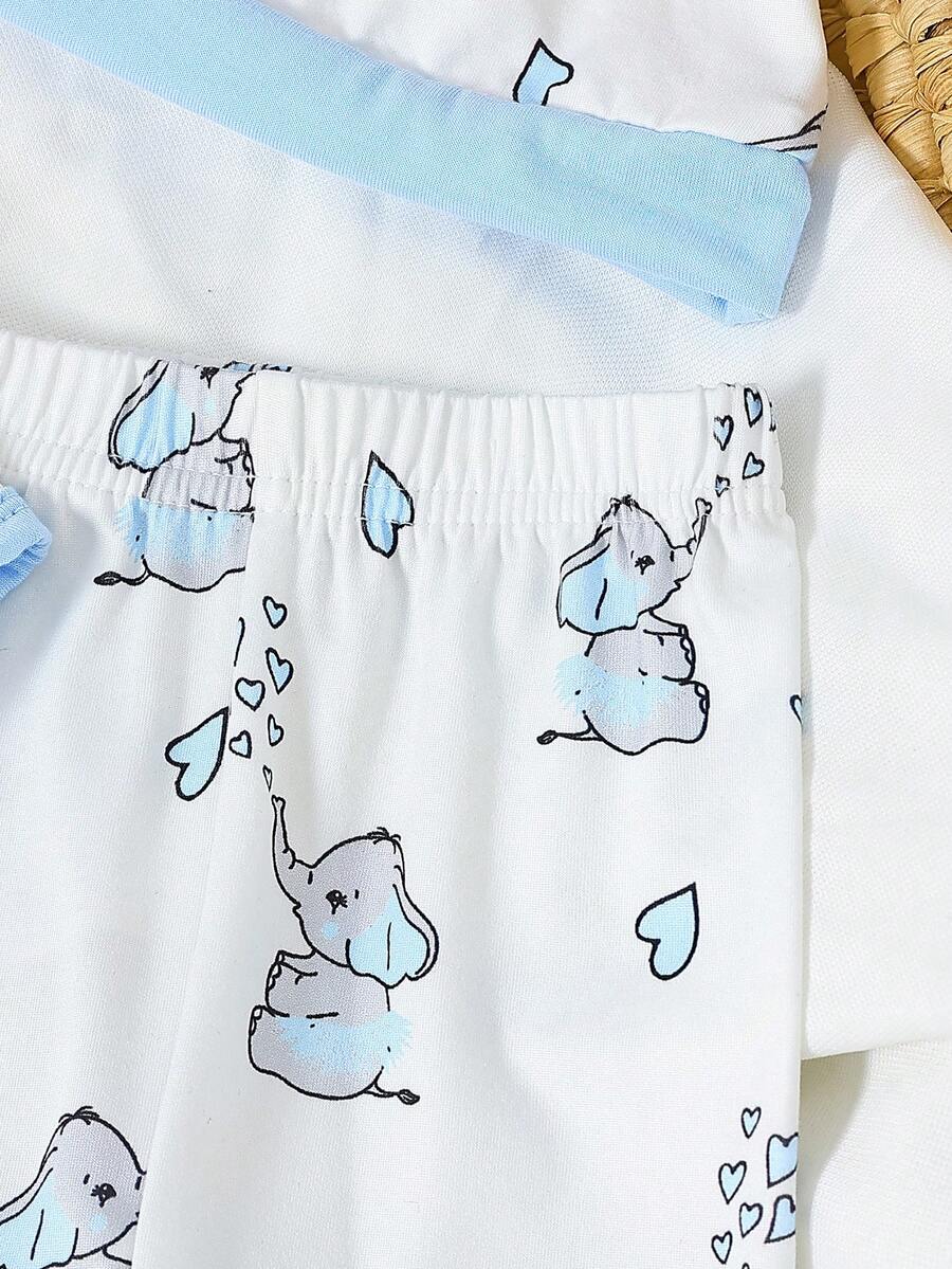 Elephant Print Bodysuit Pants Hat Gloves and Bib Set for Cute Daily Wear