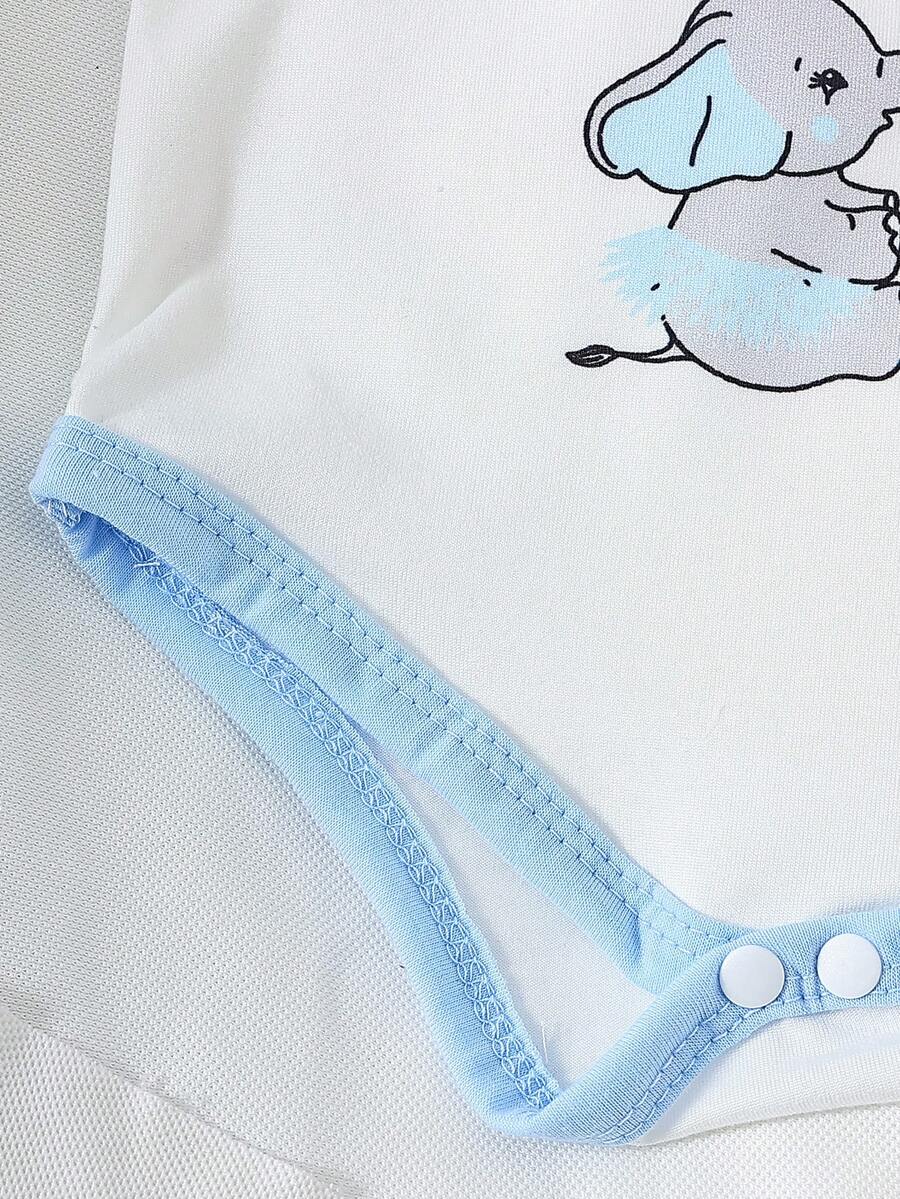 Elephant Print Bodysuit Pants Hat Gloves and Bib Set for Cute Daily Wear