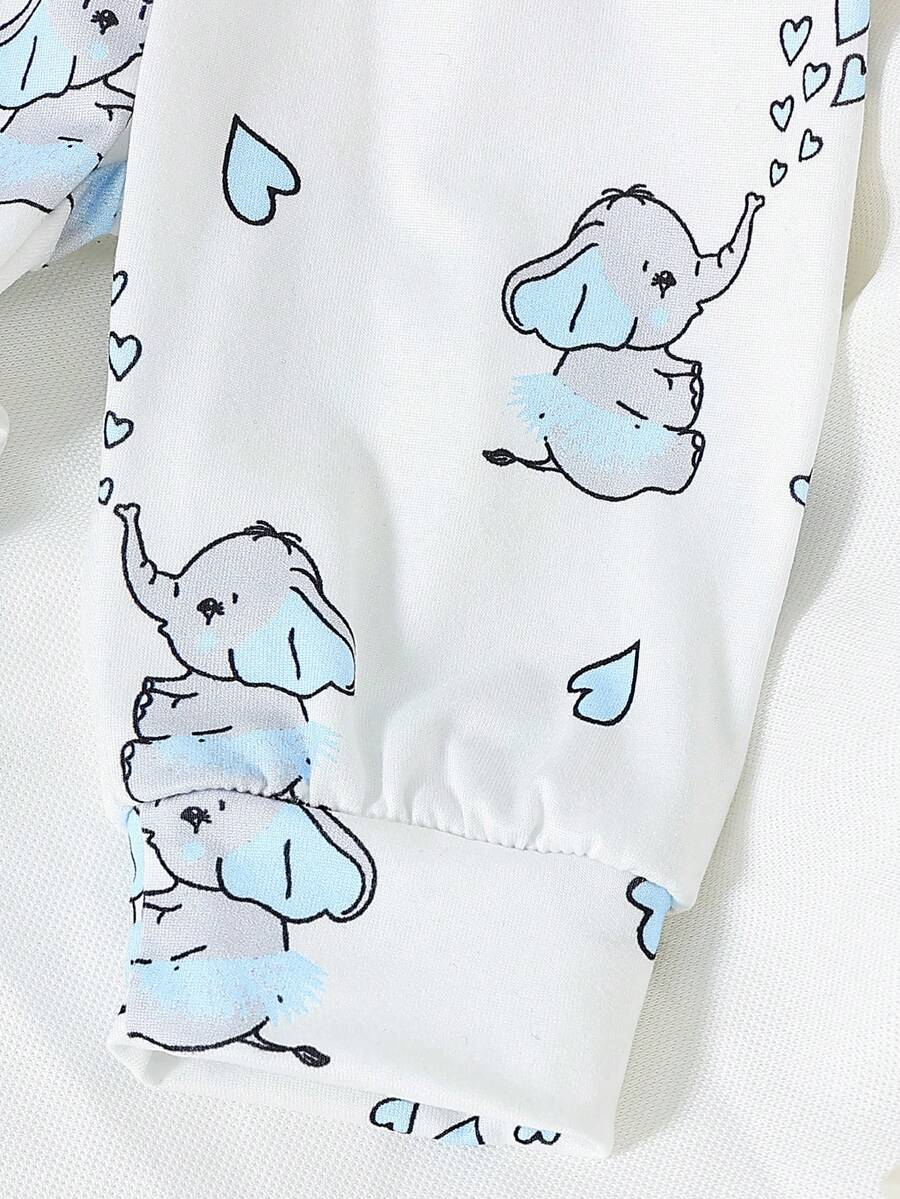 Elephant Print Bodysuit Pants Hat Gloves and Bib Set for Cute Daily Wear