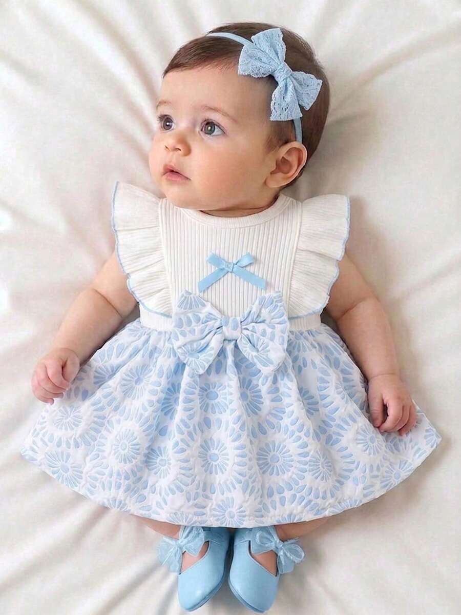 Baby Lace Collar Pink Bow Dress for Elegant Retro Summer Wear