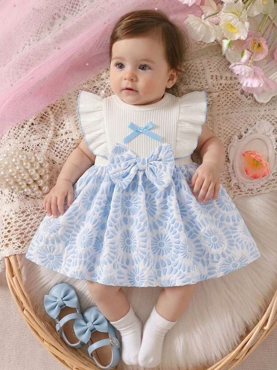 Baby Lace Collar Pink Bow Dress for Elegant Retro Summer Wear