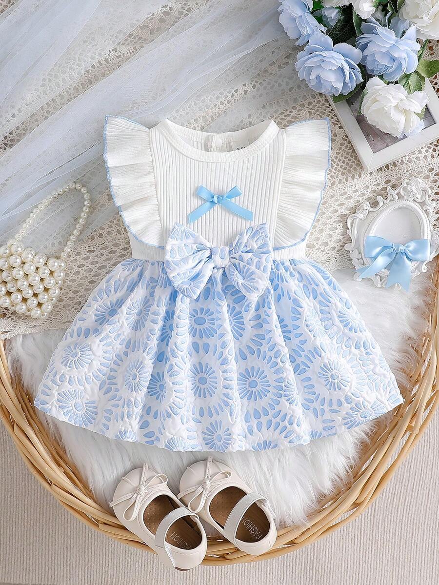 Baby Lace Collar Pink Bow Dress for Elegant Retro Summer Wear
