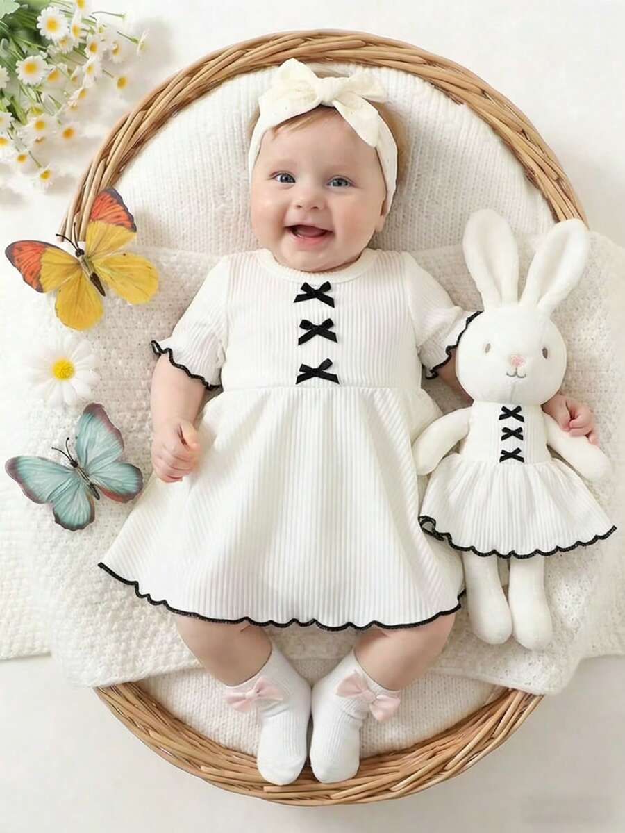 Baby Textured Princess Sleeve Dress for Elegant Spring and Summer Outings