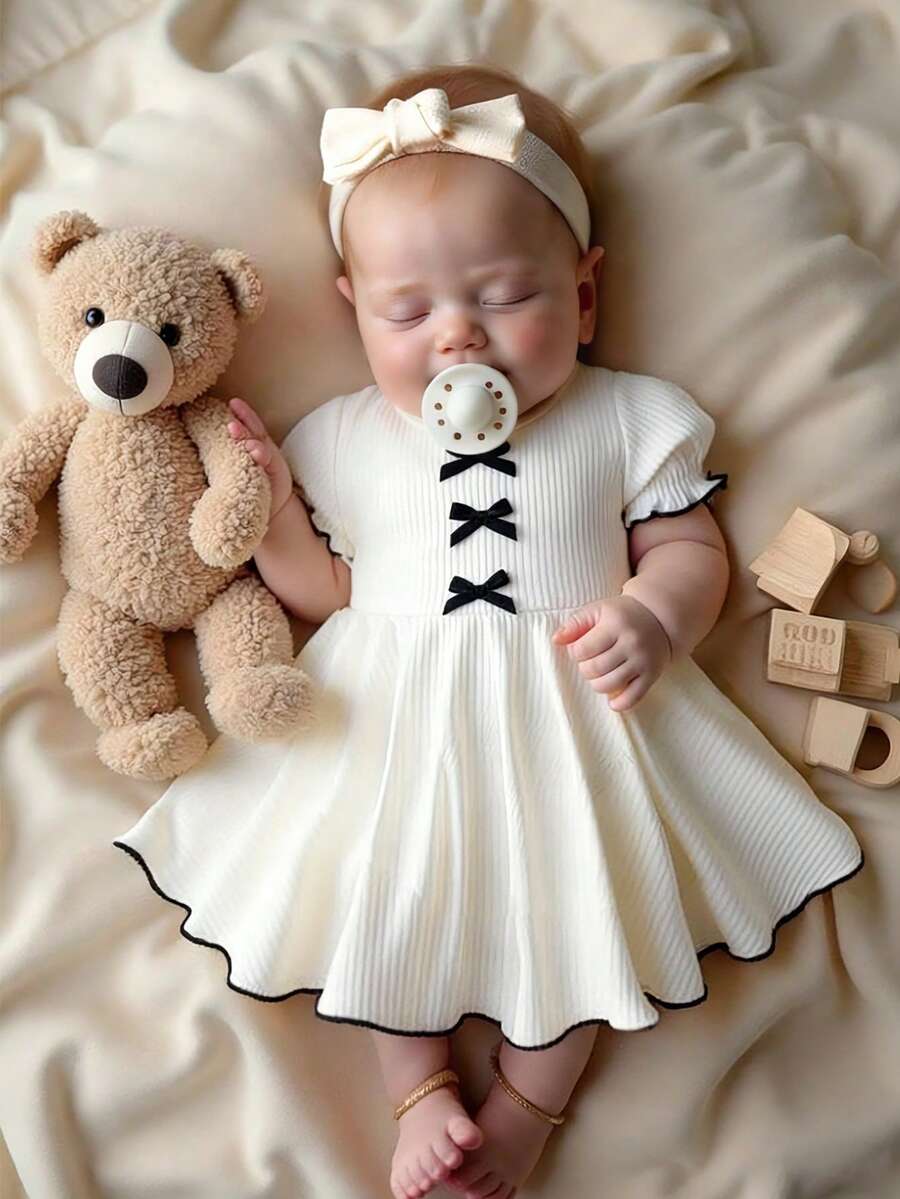 Baby Textured Princess Sleeve Dress for Elegant Spring and Summer Outings