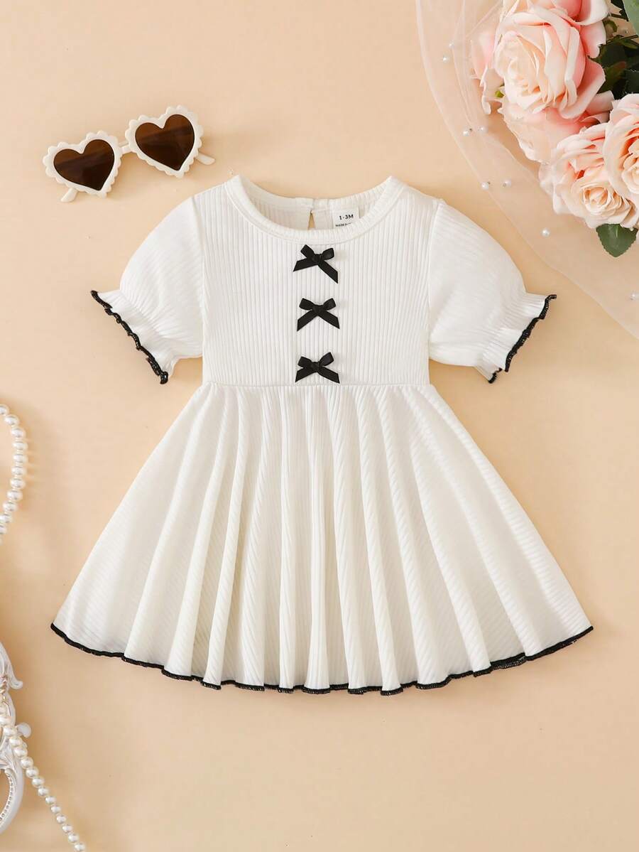 Baby Textured Princess Sleeve Dress for Elegant Spring and Summer Outings