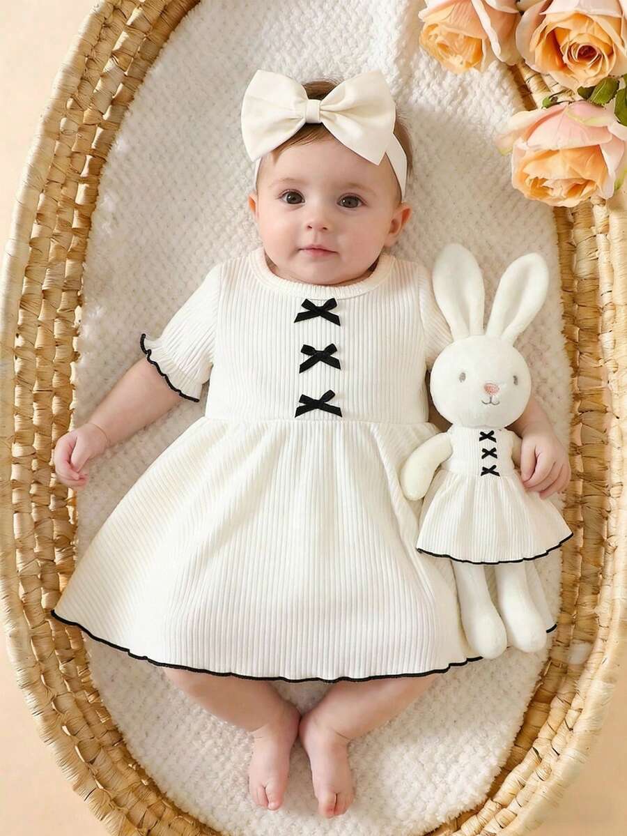 Baby Textured Princess Sleeve Dress for Elegant Spring and Summer Outings